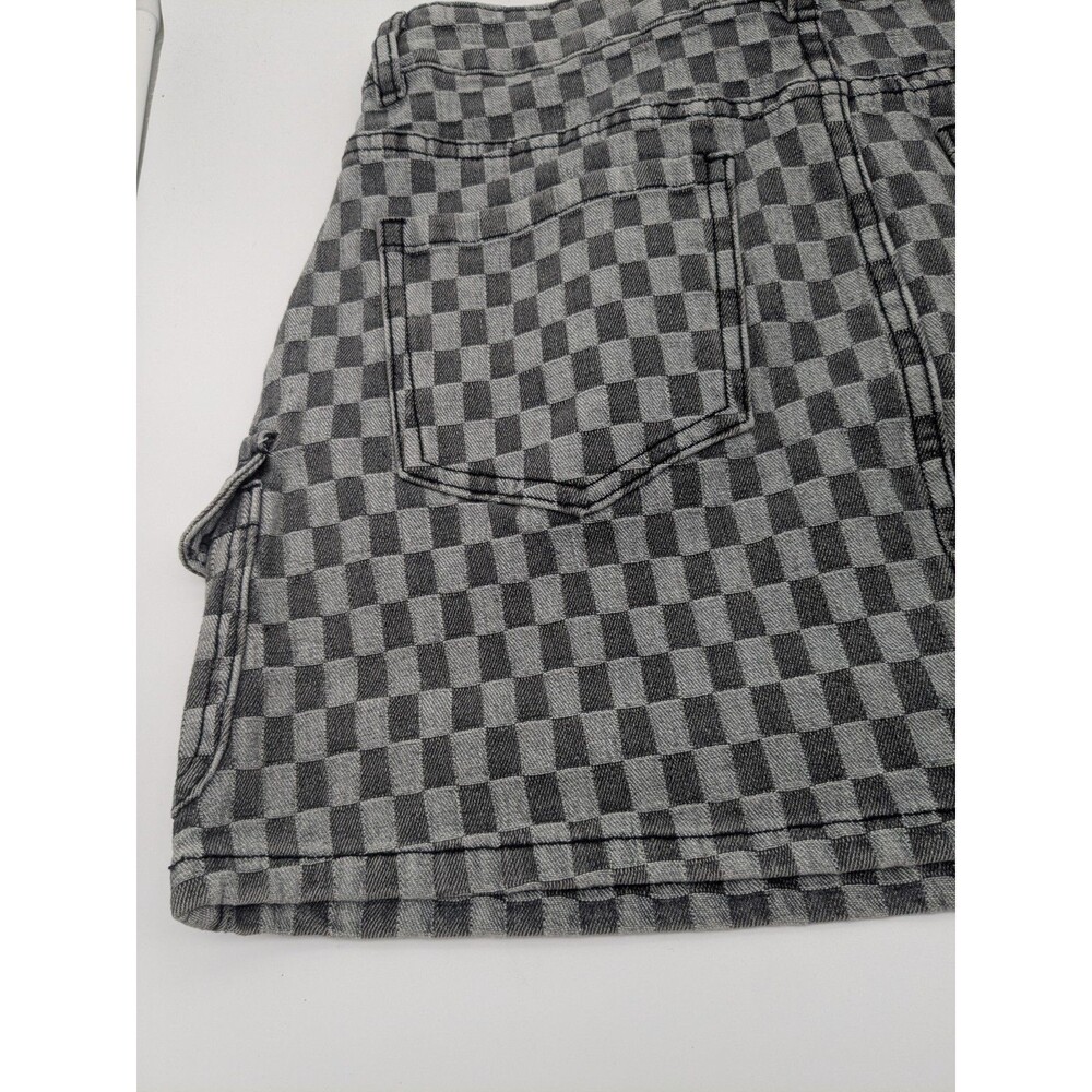 Sm. Women’s Y2K Style Checkerboard Denim Cargo Mini Skirt Gray Black Annie Wear - Picture 3 of 9